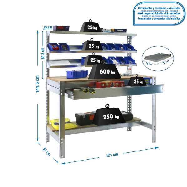 Banco trabajo 1445x1210x610 SIMONWORK BT1 BOX 1200 GALVA/MADERA marca SIMONRACK