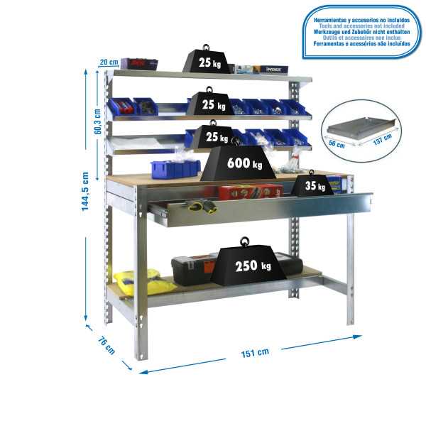 Banco trabajo 1445x1510x760 SIMONWORK BT1 BOX 1500 GALVA/MADERA marca SIMONRACK