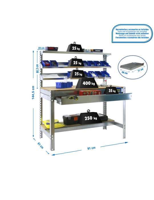 Banco trabajo 1445x910x610 SIMONWORK BT1 BOX 900 GALVA/MADERA marca SIMONRACK