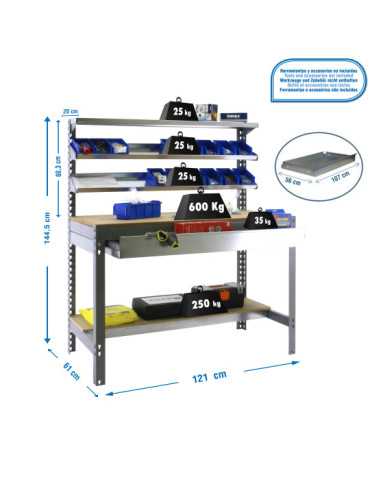 Banco trabajo 1445x1210x610 SIMONWORK BT1 BOX 1200 GRIS/MADERA marca SIMONRACK