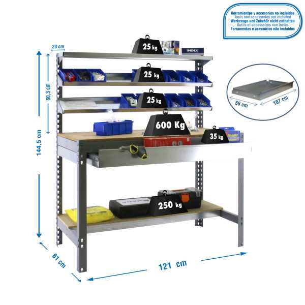 Banco trabajo 1445x1210x610 SIMONWORK BT1 BOX 1200 GRIS/MADERA marca SIMONRACK
