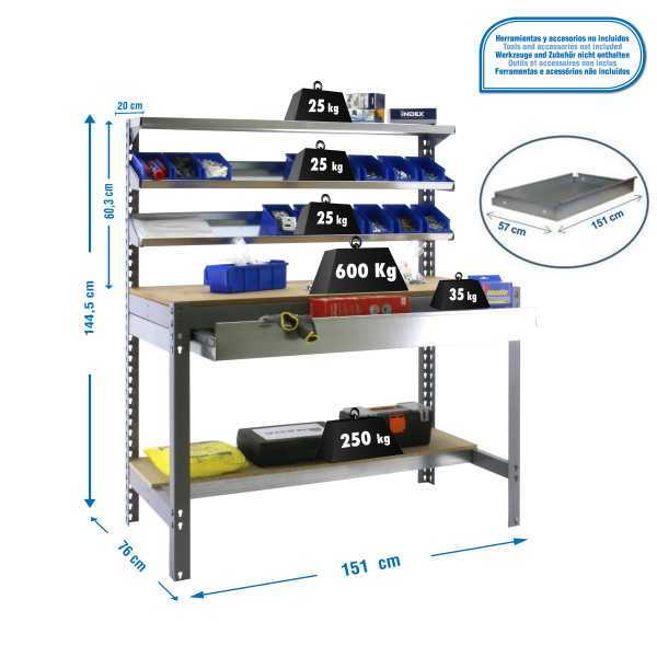 Banco trabajo 1445x1510x760 SIMONWORK BT1 BOX 1500 GRIS/MADERA marca SIMONRACK