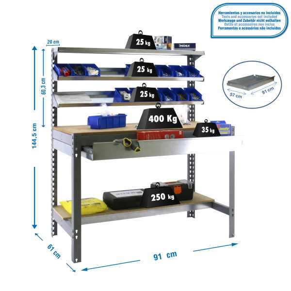 Banco trabajo 1445x910x610 SIMONWORK BT1 BOX 900 GRIS/MADERA marca SIMONRACK