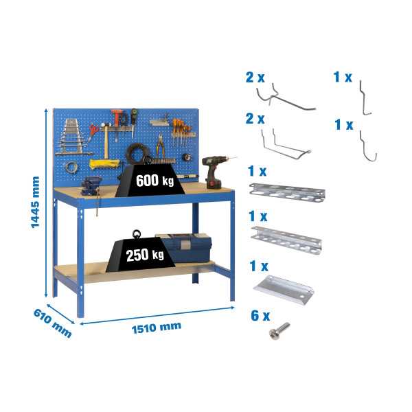 Banco trabajo 1445x1510x610 PACK SIMONWORK BT2 1500 AZUL/MAD+ 9ACCS marca SIMONRACK