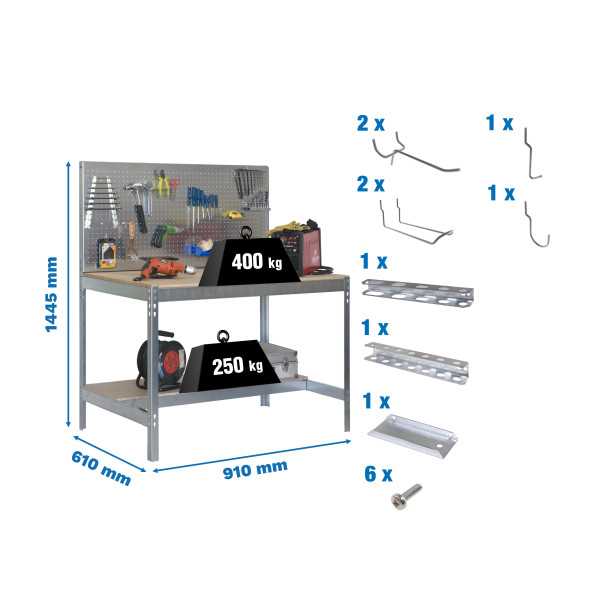 Banco trabajo 1445x910x610 PACK SIMONWORK BT2 900 GAL/MAD+ 9ACCS marca SIMONRACK