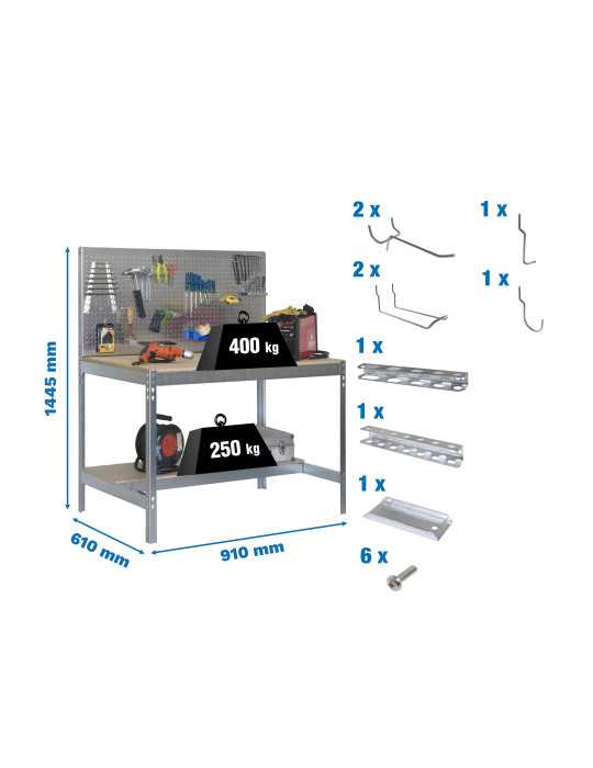 Banco trabajo 1445x910x610 PACK SIMONWORK BT2 900 GAL/MAD+ 9ACCS marca SIMONRACK
