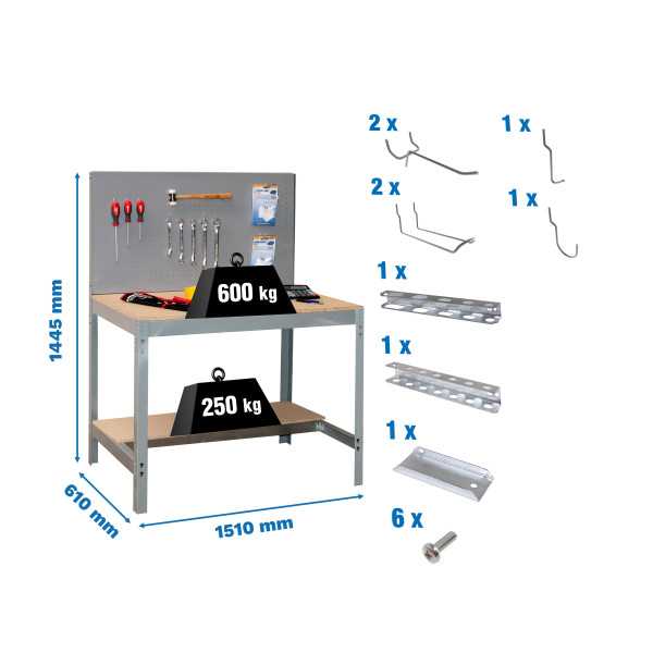 Banco trabajo 1445x1510x610 PACK SIMONWORK BT2 1500 GRIS/MAD+ 9ACCS marca SIMONRACK