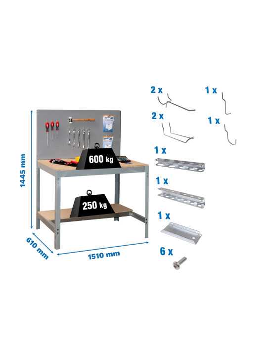 Banco trabajo 1445x1510x610 PACK SIMONWORK BT2 1500 GRIS/MAD+ 9ACCS marca SIMONRACK