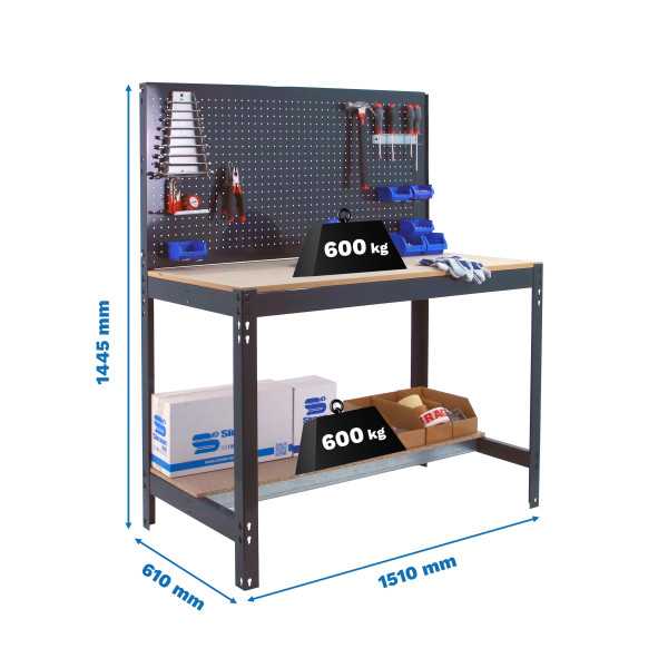 Banco trabajo 1445x1510x610 SIMONWORK BT2 1500 ANTRACITA/MADERA marca SIMONRACK