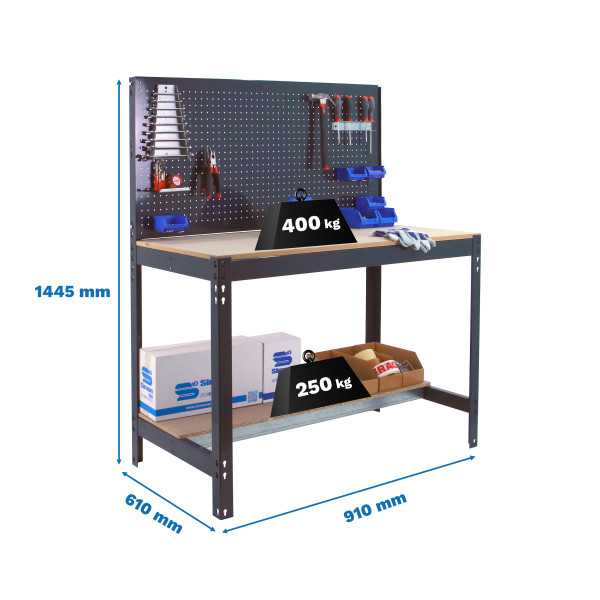 Banco trabajo 1445x910x610 SIMONWORK BT2 900 ANTRACITA/MADERA marca SIMONRACK