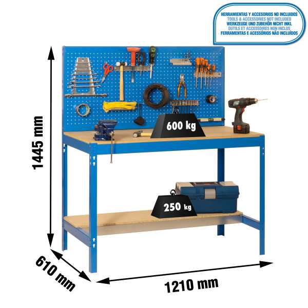 Banco trabajo 1445x1210x610 SIMONWORK BT2 1200 AZUL/MADERA marca SIMONRACK