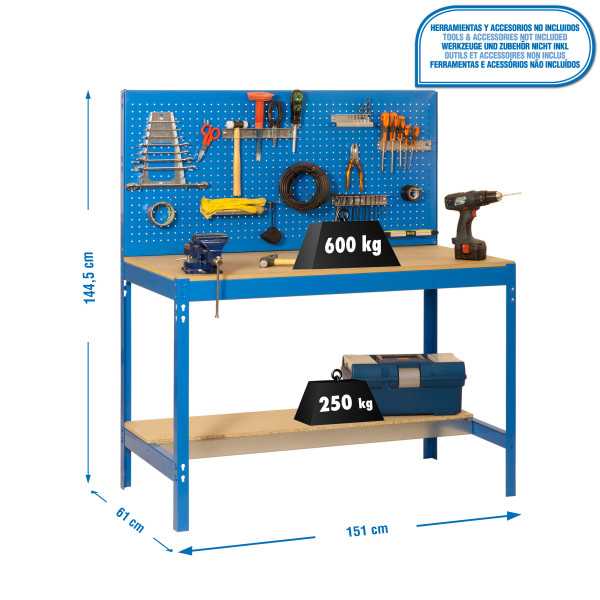 Banco trabajo 1445x1510x610 SIMONWORK BT2 1500 AZUL/MADERA marca SIMONRACK