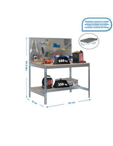 Banco trabajo 1445x1510x610 SIMONWORK BT2 1500 GALVA/MADERA marca SIMONRACK