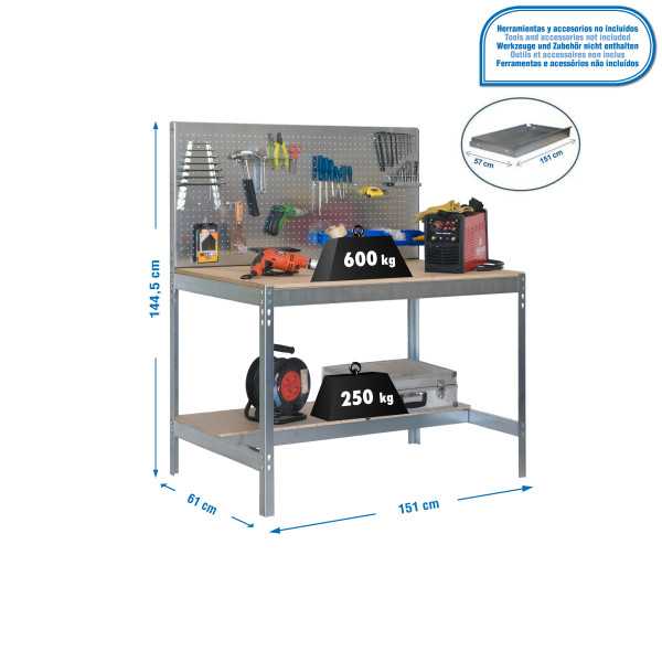 Banco trabajo 1445x1510x610 SIMONWORK BT2 1500 GALVA/MADERA marca SIMONRACK