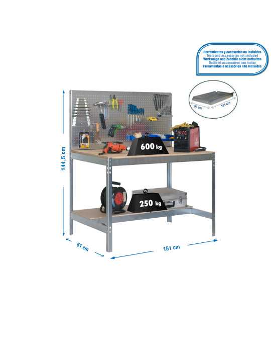 Banco trabajo 1445x1510x610 SIMONWORK BT2 1500 GALVA/MADERA marca SIMONRACK