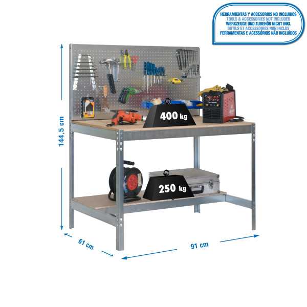 Banco trabajo 1445x910x610 SIMONWORK BT2 900 GALVA/MADERA marca SIMONRACK