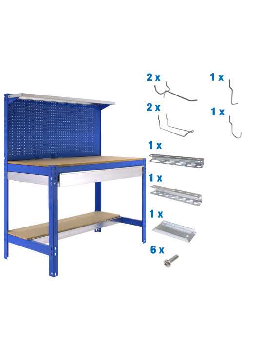 Banco trabajo 1445x1210x610 PACK SIMONWORK BT3 BOX 1200 AZUL/MAD+ 9ACCS marca SIMONRACK