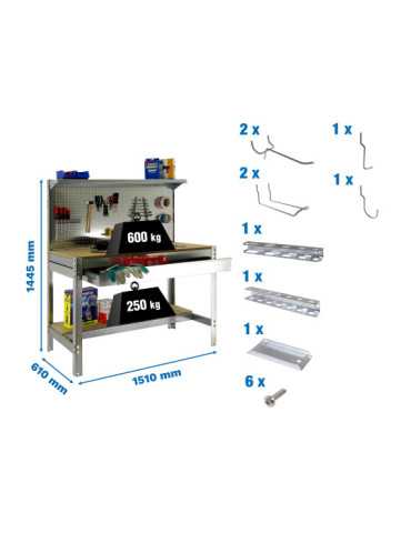 Banco trabajo 1445x1510x610 PACK SIMONWORK BT3 BOX 1500 GALVA/MAD+ 9ACCS marca SIMONRACK