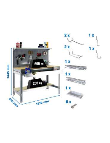 Banco trabajo 1445x1210x610 PACK SIMONWORK BT3 BOX 1200 GRIS/MAD+ 9ACCS marca SIMONRACK
