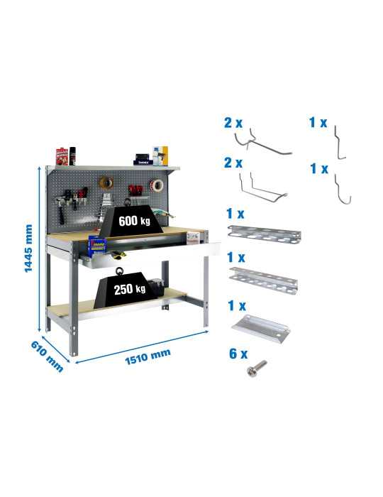 Banco trabajo 1445x1510x610 PACK SIMONWORK BT3 BOX 1500 GRIS/MAD+ 9ACCS marca SIMONRACK