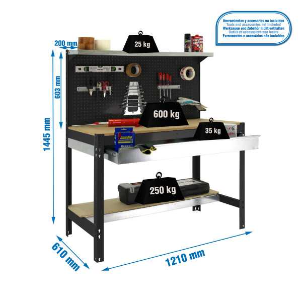 Banco trabajo 1445x1210x610 SIMONWORK BT3 BOX 1200 ANTRACITA/MADERA marca SIMONRACK