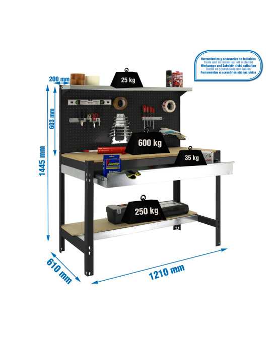 Banco trabajo 1445x1210x610 SIMONWORK BT3 BOX 1200 ANTRACITA/MADERA marca SIMONRACK