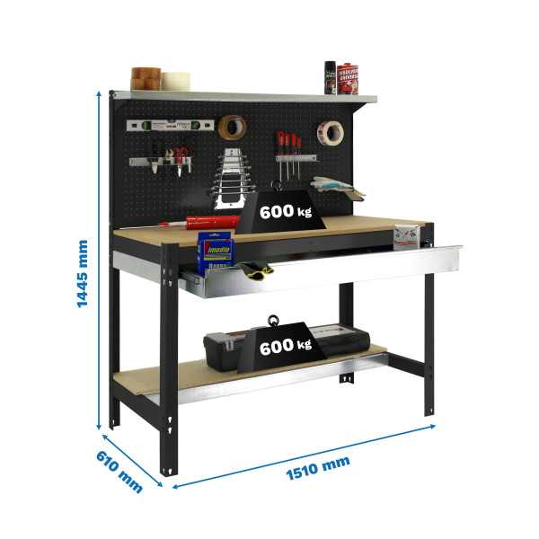 Banco trabajo 1445x1510x610 SIMONWORK BT3 BOX 1500 ANTRACITA/MADERA marca SIMONRACK