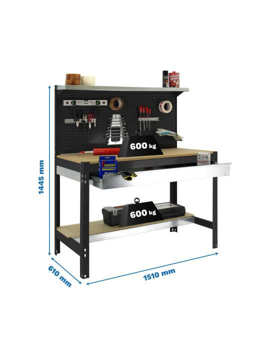 Banco trabajo 1445x1510x610 SIMONWORK BT3 BOX 1500 ANTRACITA/MADERA marca SIMONRACK