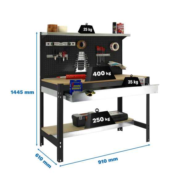 Banco trabajo 1445x910x610 SIMONWORK BT3 BOX 900 ANTRACITA/MADERA marca SIMONRACK