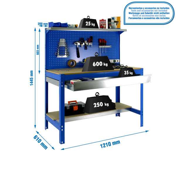 Banco trabajo 1445x1210x610 SIMONWORK BT3 BOX 1200 AZUL/MADERA marca SIMONRACK