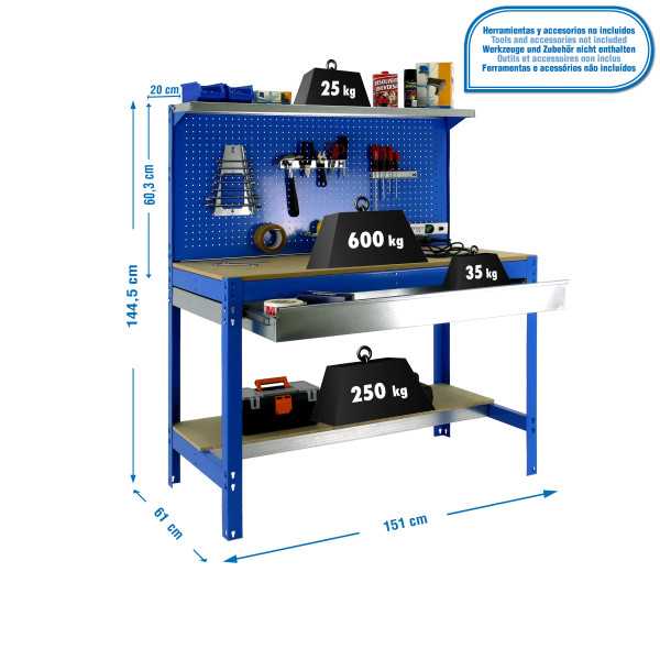 Banco trabajo 1445x1510x610 SIMONWORK BT3 BOX 1500 AZUL/MADERA marca SIMONRACK