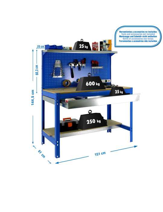 Banco trabajo 1445x1510x610 SIMONWORK BT3 BOX 1500 AZUL/MADERA marca SIMONRACK