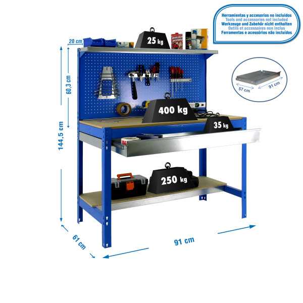 Banco trabajo 1445x910x610 SIMONWORK BT3 BOX 900 AZUL/MADERA marca SIMONRACK