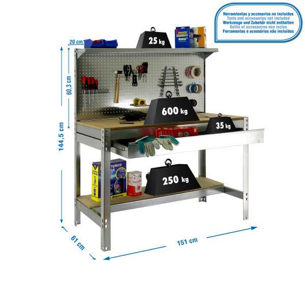 Banco trabajo 1445x1510x610 SIMONWORK BT3 BOX 1500 GALVA/MADERA marca SIMONRACK