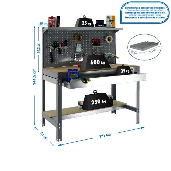 Banco trabajo 1445x1210x610 SIMONWORK BT3 BOX 1200 GRIS/MADERA marca SIMONRACK