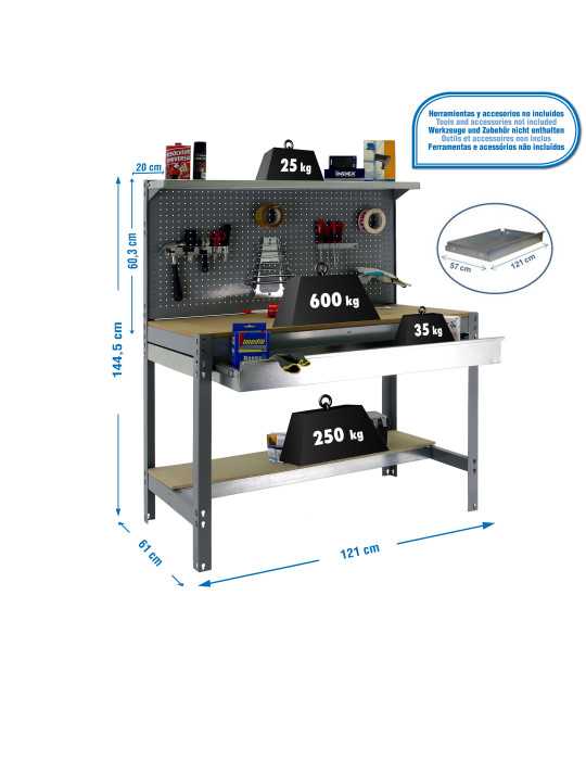 Banco trabajo 1445x1210x610 SIMONWORK BT3 BOX 1200 GRIS/MADERA marca SIMONRACK