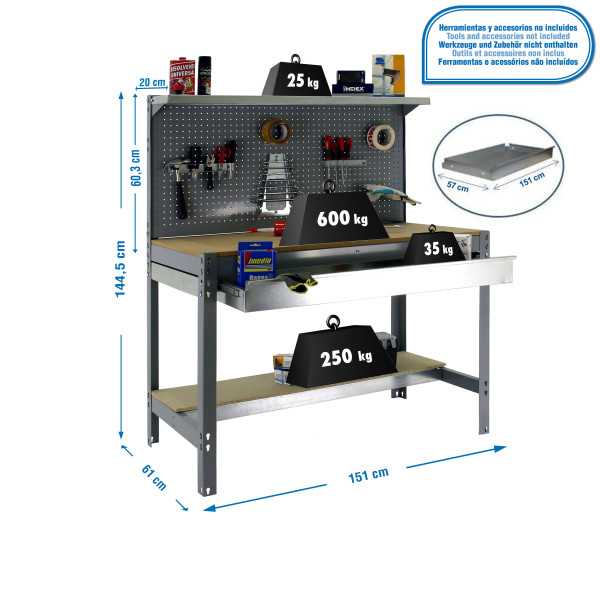 Banco trabajo 1445x1510x610 SIMONWORK BT3 BOX 1500 GRIS/MADERA marca SIMONRACK