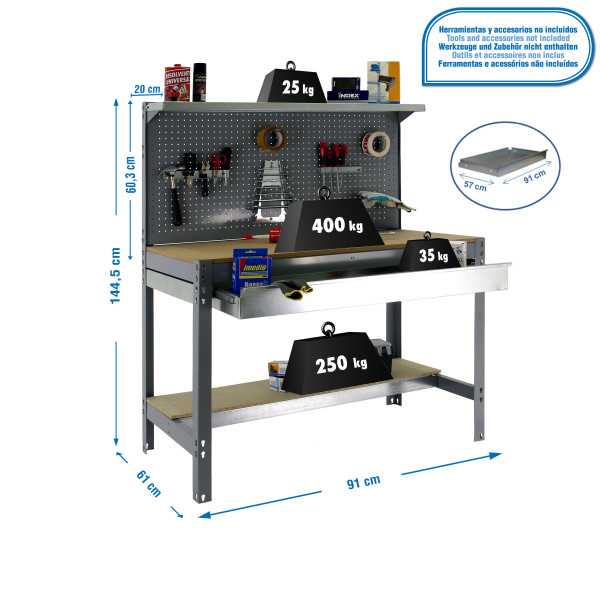 Banco trabajo 1445x910x610 SIMONWORK BT3 BOX 900 GRIS/MADERA marca SIMONRACK