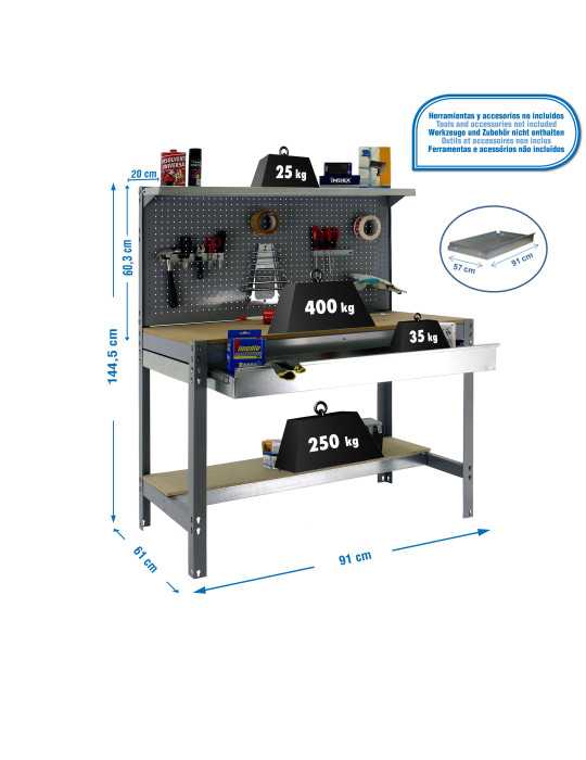 Banco trabajo 1445x910x610 SIMONWORK BT3 BOX 900 GRIS/MADERA marca SIMONRACK