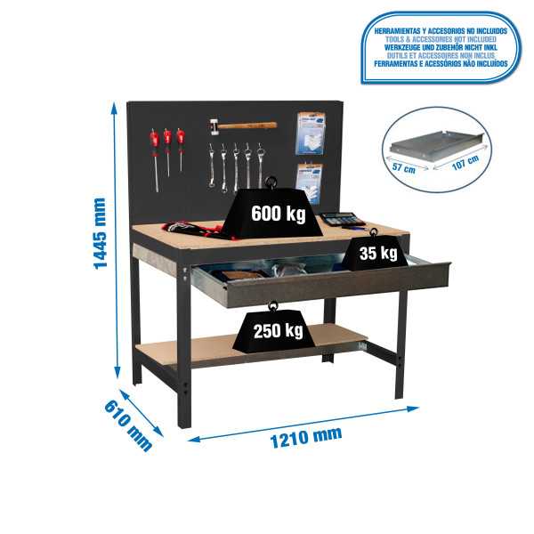 Banco trabajo 1445x1210x610 SIMONWORK BT2 BOX 1200 ANTRACITA/MADERA marca SIMONRACK