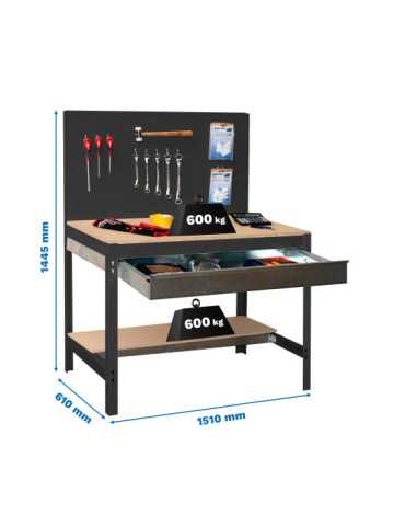 Banco trabajo 1445x1510x610 SIMONWORK BT2 BOX 1500 ANTRACITA/MADERA marca SIMONRACK