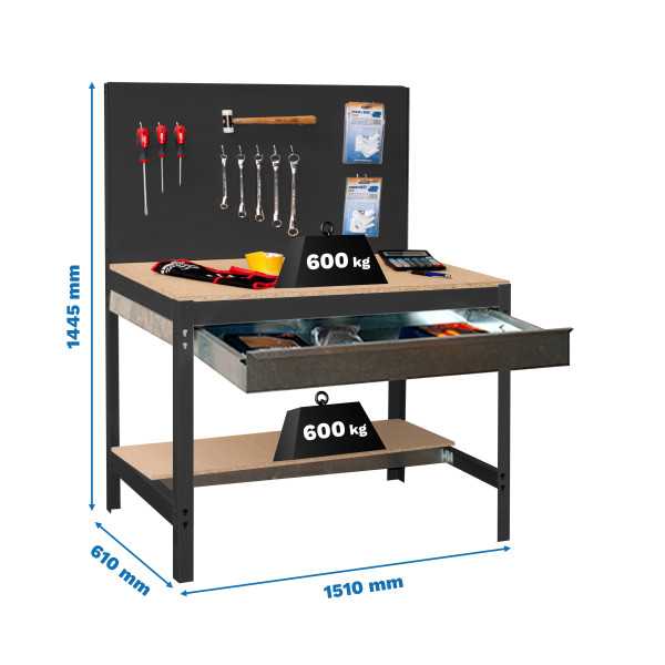Banco trabajo 1445x1510x610 SIMONWORK BT2 BOX 1500 ANTRACITA/MADERA marca SIMONRACK