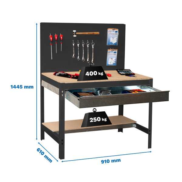 Banco trabajo 1445x910x610 SIMONWORK BT2 BOX 900 ANTRACITA/MADERA marca SIMONRACK