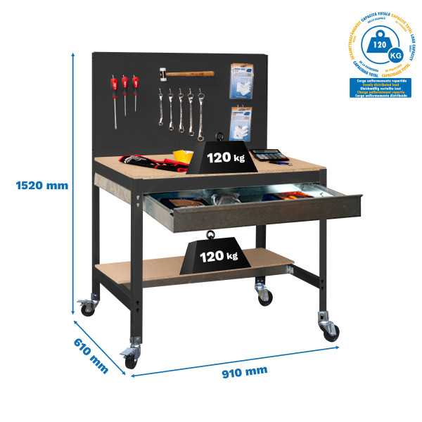 Banco trabajo 1520x910x610 SIMONWORK MOBILE BT2 BOX 900 ANTRACITA/MADERA marca SIMONRACK
