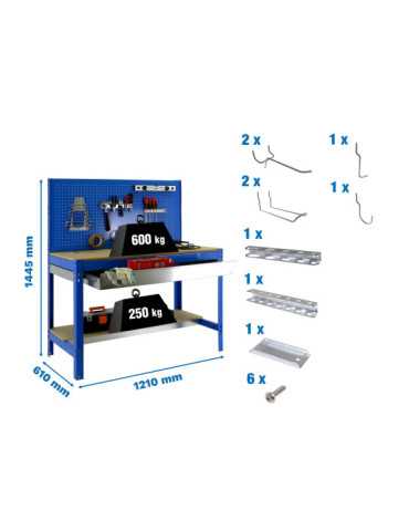 Banco trabajo 1445x1210x610 PACK SIMONWORK BT2 BOX 1200 AZUL/MAD+ 9ACCS marca SIMONRACK