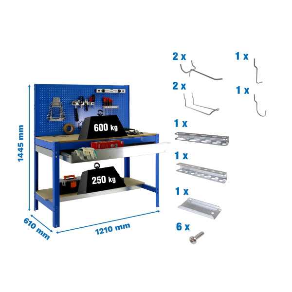 Banco trabajo 1445x1210x610 PACK SIMONWORK BT2 BOX 1200 AZUL/MAD+ 9ACCS marca SIMONRACK