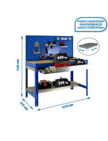 Banco trabajo 1445x1210x610 SIMONWORK BT2 BOX 1200 AZUL/MADERA marca SIMONRACK