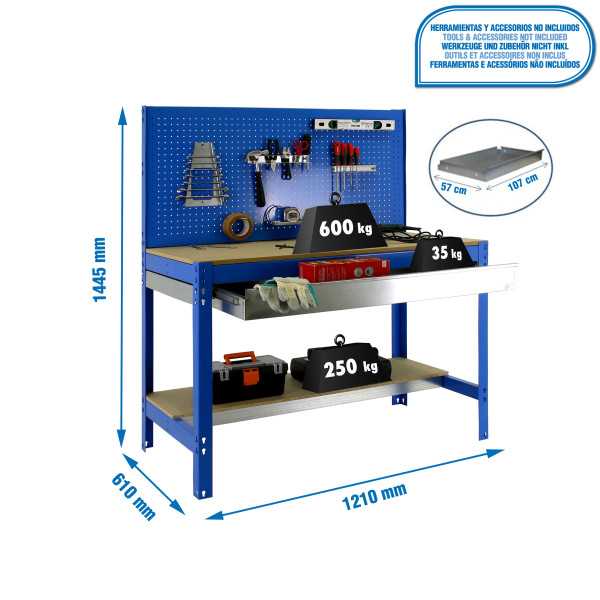 Banco trabajo 1445x1210x610 SIMONWORK BT2 BOX 1200 AZUL/MADERA marca SIMONRACK