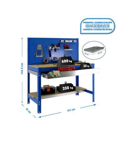 Banco trabajo 1445x1510x610 SIMONWORK BT2 BOX 1500 AZUL/MADERA marca SIMONRACK