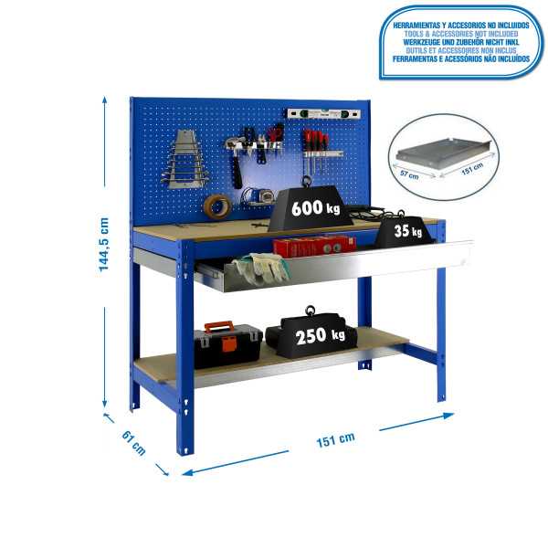 Banco trabajo 1445x1510x610 SIMONWORK BT2 BOX 1500 AZUL/MADERA marca SIMONRACK